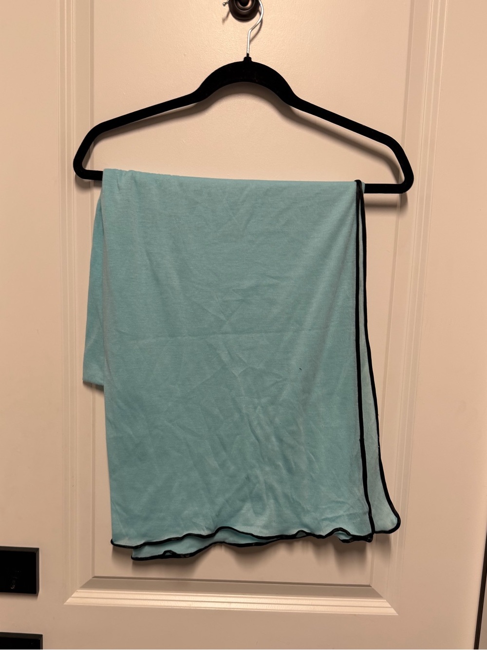 Trendy Powder Blue Jersey Hijab Scarf Black Trim Summer Lightweight